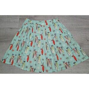 Beebop & Wally Pleated MCM Cat Skirt Women's Size M Retro Space Kitty Print